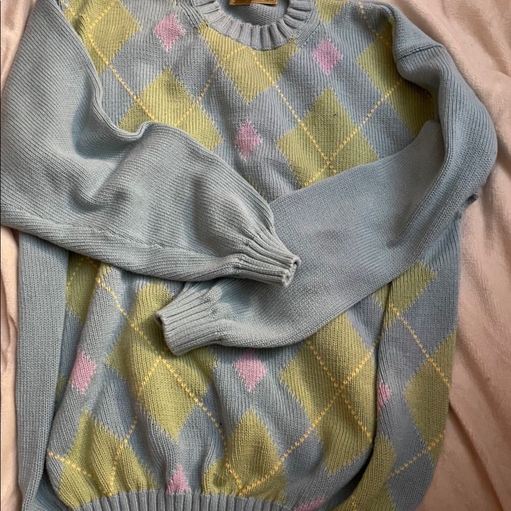 Vintage Paul Stuart designer blue argyle sweater